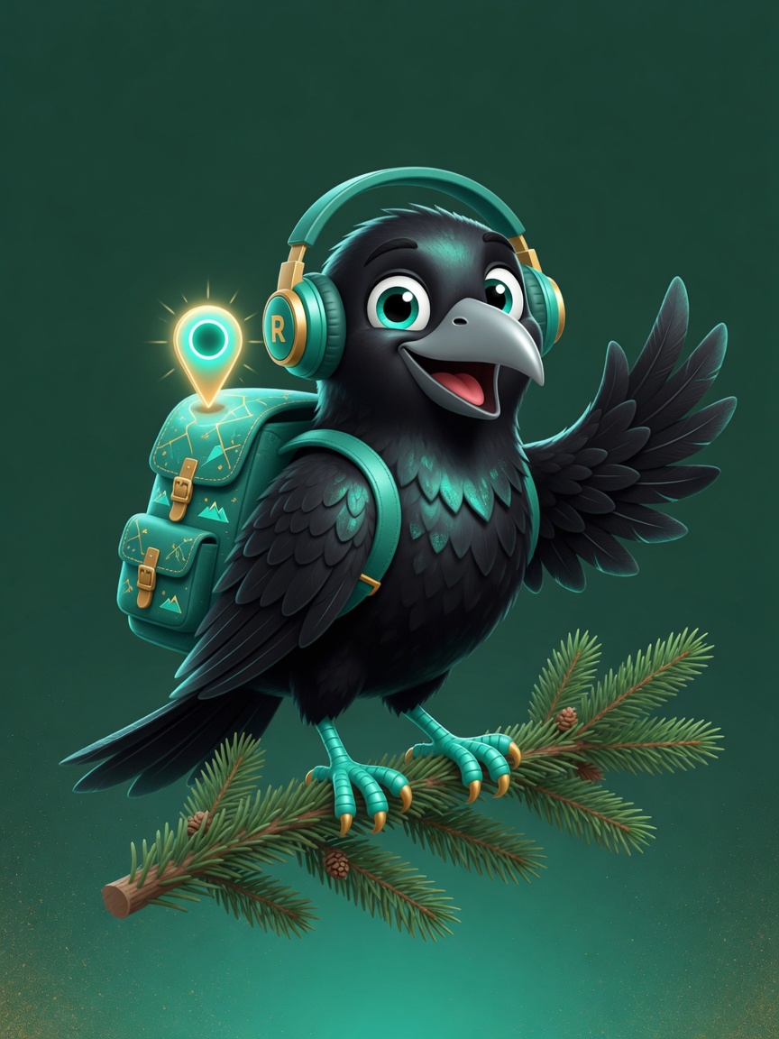 Ravi the Raven waving a friendly welcome